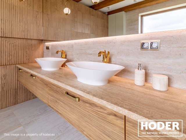 Blat łazienkowy z trawertynu 125 polerowanego - zdjęcie numer 2